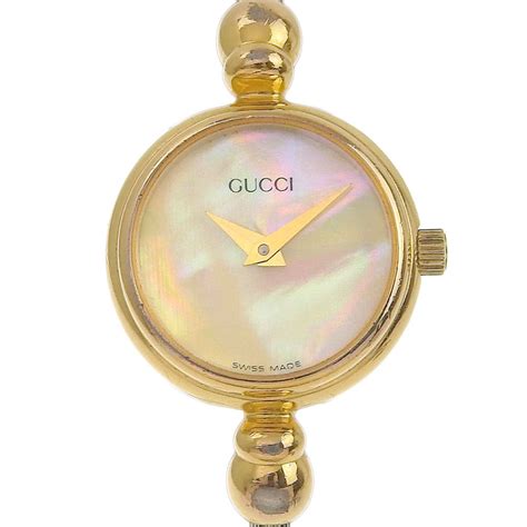 GUCCI 2700.2L Gold Women's Quartz Bangle Watch Shell Dial .